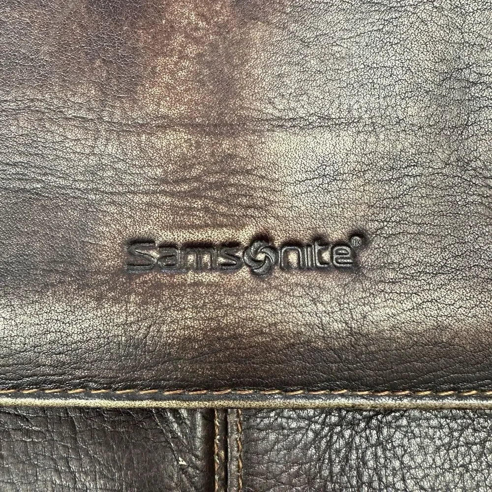 Samsonite Leather Briefcase Laptop Messenger Bag Dark Brown Shoulder Strap